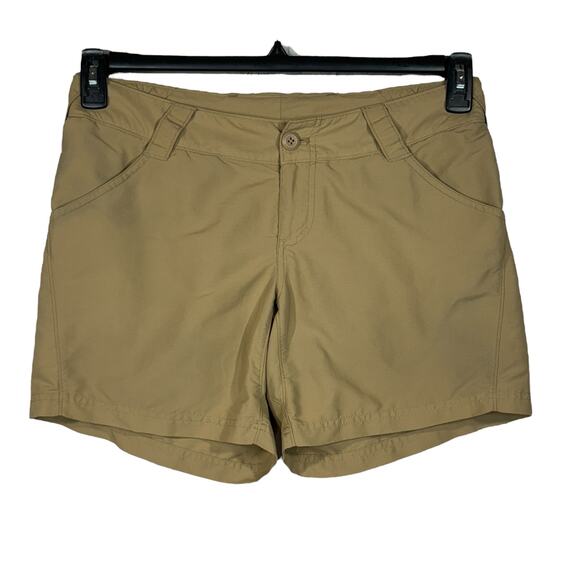 Columbia Medium PFG Shorts Zip-Fly Pockets Elastic Waist Quick Dry Tan Womens - Picture 1 of 7